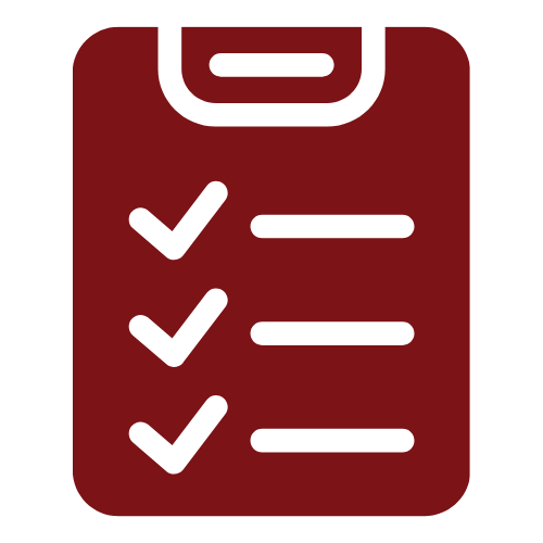 Red clipboard with three white checkmarks and task lines, representing a checklist or to-do list.